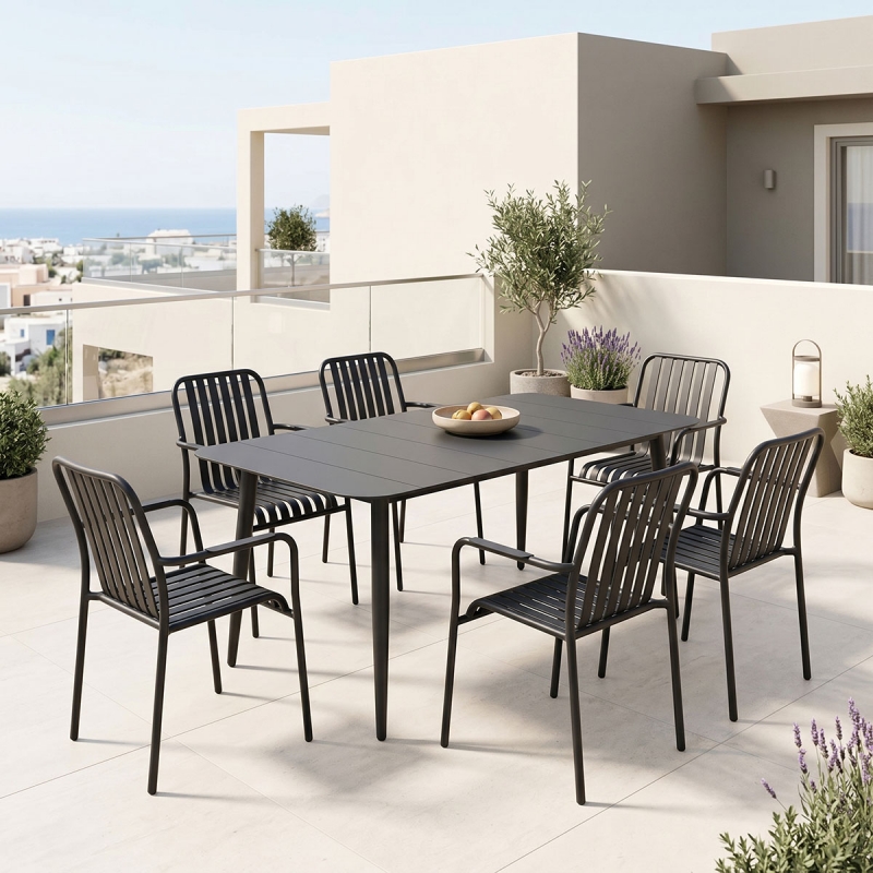 Τραπεζαρία Heven Vista pakoworld σετ 7τεμ μαύρο αλουμίνιο 150x80x72εκ Τραπεζαρία Heven Vista pakoworld σετ 7τεμ μαύρο αλουμίνιο 150x80x72εκ