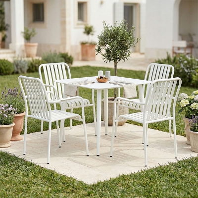 Τραπεζαρία Heven Vista pakoworld σετ 5τεμ λευκό αλουμίνιο 80x80x72εκ