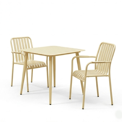 Τραπεζαρία Heven Vista pakoworld σετ 3τεμ σαμπανί αλουμίνιο 80x80x72εκ