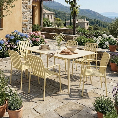 Τραπεζαρία Heven Vista pakoworld σετ 7τεμ σαμπανί αλουμίνιο 150x80x72εκ