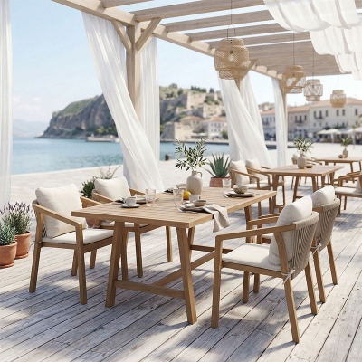 Τραπεζαρία Malibu pakoworld Σετ 5τεμ μασίφ ξύλο ακακίας 160x90x75εκ