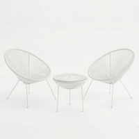 Σαλόνι Εξωτερικού Χώρου Acapulco pakoworld Σετ 3τεμ λευκό μέταλλο με pe rattan Φ50x52εκ