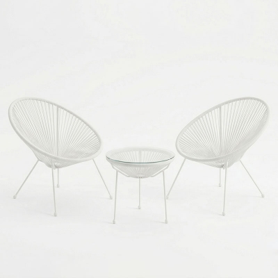 Σαλόνι Εξωτερικού Χώρου Acapulco pakoworld Σετ 3τεμ λευκό μέταλλο με pe rattan Φ50x52εκ