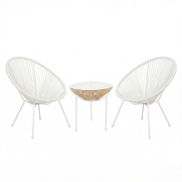 Σαλόνι Εξωτερικού Χώρου Acapulco pakoworld  Σετ 3τεμ λευκό μέταλλο με pe rattan σε φυσική απόχρωση Φ50x52εκ