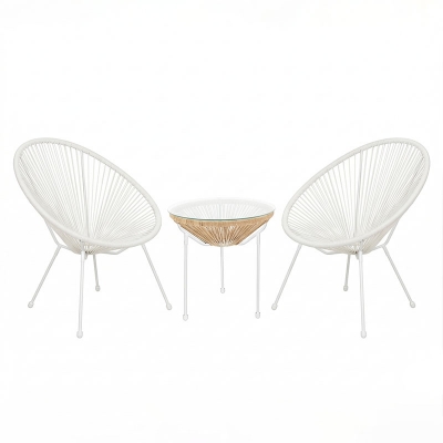 Σαλόνι Εξωτερικού Χώρου Acapulco pakoworld  Σετ 3τεμ λευκό μέταλλο με pe rattan σε φυσική απόχρωση Φ50x52εκ