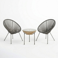 Σαλόνι Εξωτερικού Χώρου Acapulco pakoworld  Σετ 3τεμ μαύρο μέταλλο με pe rattan σε φυσική απόχρωση Φ50x52εκ