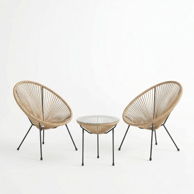 Σαλόνι Εξωτερικού Χώρου Acapulco pakoworld  Σετ 3τεμ μέταλλο μαύρο με pe rattan σε φυσική απόχρωση Φ50x52εκ