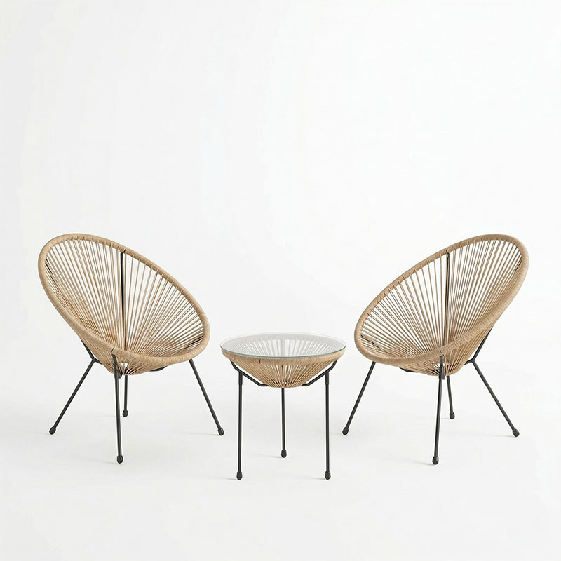 Σαλόνι Εξωτερικού Χώρου Acapulco pakoworld  Σετ 3τεμ μέταλλο μαύρο με pe rattan σε φυσική απόχρωση Φ50x52εκ