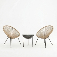 Σαλόνι Εξωτερικού Χώρου Acapulco pakoworld  Σετ 3τεμ pe rattan σε φυσική απόχρωση με μαύρο μέταλλο Φ50x52εκ