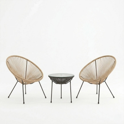 Σαλόνι Εξωτερικού Χώρου Acapulco pakoworld  Σετ 3τεμ pe rattan σε φυσική απόχρωση με μαύρο μέταλλο Φ50x52εκ