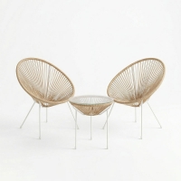 Σαλόνι Εξωτερικού Χώρου Acapulco pakoworld  Σετ 3τεμ μέταλλο λευκό με pe rattan σε φυσική απόχρωση Φ50x52εκ