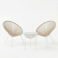 Σαλόνι Εξωτερικού Χώρου Acapulco pakoworld  Σετ 3τεμ pe rattan σε φυσική απόχρωση με λευκό μέταλλο Φ50x52εκ