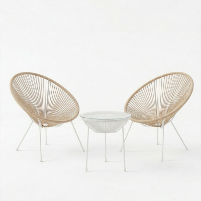 Σαλόνι Εξωτερικού Χώρου Acapulco pakoworld  Σετ 3τεμ pe rattan σε φυσική απόχρωση με λευκό μέταλλο Φ50x52εκ