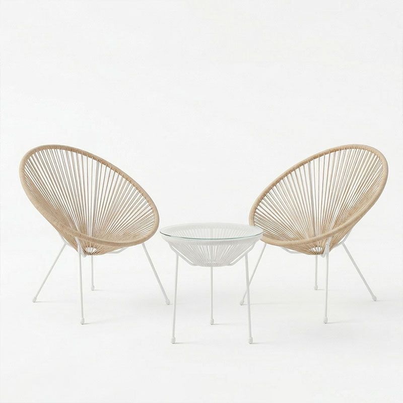 Σαλόνι Εξωτερικού Χώρου Acapulco pakoworld  Σετ 3τεμ pe rattan σε φυσική απόχρωση με λευκό μέταλλο Φ50x52εκ