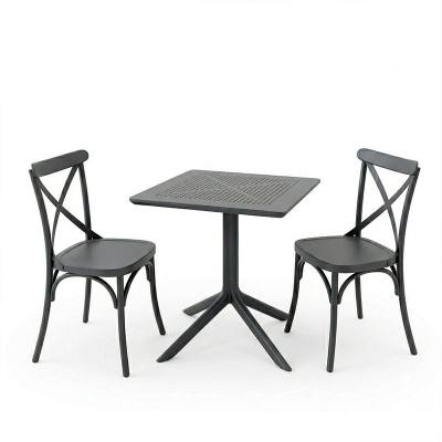 Τραπεζαρία Groovy Crossie pakoworld σετ 3τεμ ανθρακί PP 60x60x76εκ