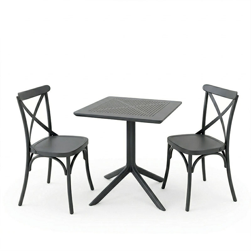 Τραπεζαρία Groovy Crossie pakoworld σετ 3τεμ ανθρακί PP 60x60x76εκ