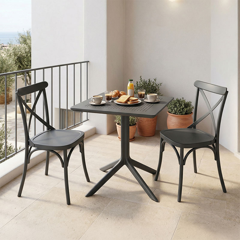 Τραπεζαρία Groovy Crossie pakoworld σετ 3τεμ ανθρακί PP 60x60x76εκ