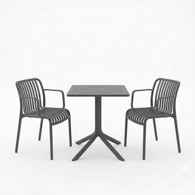 Τραπεζαρία Groovy Zoi pakoworld σετ 3τεμ ανθρακί PP 60x60x76εκ