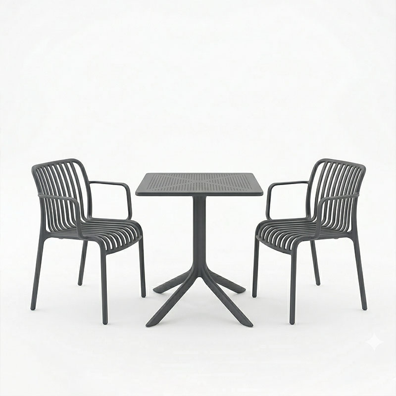 Τραπεζαρία Groovy Zoi pakoworld σετ 3τεμ ανθρακί PP 60x60x76εκ