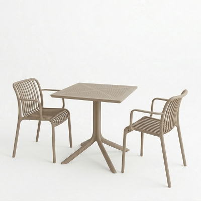 Τραπεζαρία Groovy Zoi pakoworld σετ 3τεμ cappuccino PP 60x60x76εκ