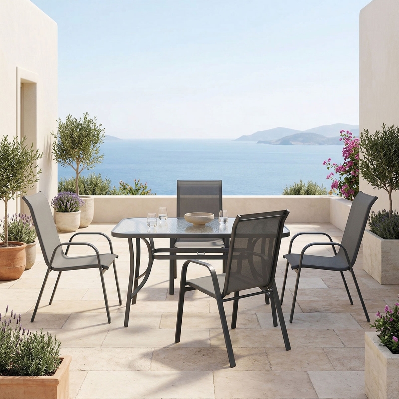 Τραπεζαρία Ensure Calan pakoworld σετ 5τεμ ανθρακί μέταλλο με γυαλί 120x70x70εκ Τραπεζαρία Ensure Calan pakoworld σετ 5τεμ ανθρακί μέταλλο με γυαλί 120x70x70εκ