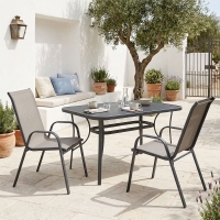 Τραπεζαρία Ensure Calan pakoworld σετ 3τεμ ανθρακί μέταλλο με γυαλί 120x70x70εκ