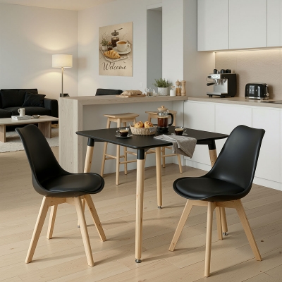 Τραπεζαρία με Καρέκλες Gaston και Τραπέζι Natali μαύρο 80x80x76εκ Σετ 3τεμ