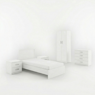 Σετ Κρεβατοκάμαρας Athos λευκό με Κρεβάτι 90x190εκ Σετ 5τεμ