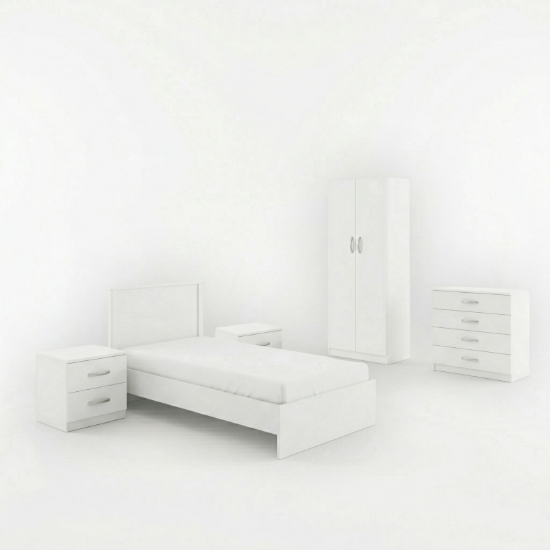 Σετ Κρεβατοκάμαρας Athos λευκό με Κρεβάτι 90x190εκ Σετ 5τεμ