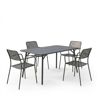 Τραπεζαρία Moraja Federal pakoworld σετ 5τεμ μαύρο μέταλλο 140x80x72εκ