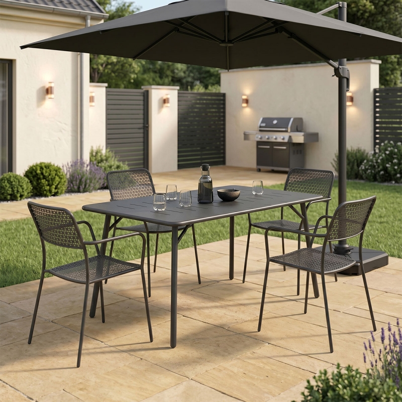 Τραπεζαρία Moraja Federal pakoworld σετ 5τεμ μαύρο μέταλλο 140x80x72εκ