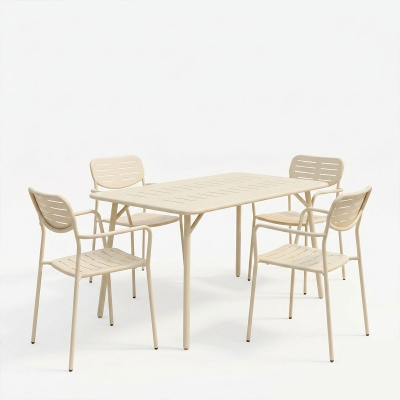 Τραπεζαρία Moraja Deraby pakoworld σετ 5τεμ κρεμ μέταλλο 140x80x72εκ