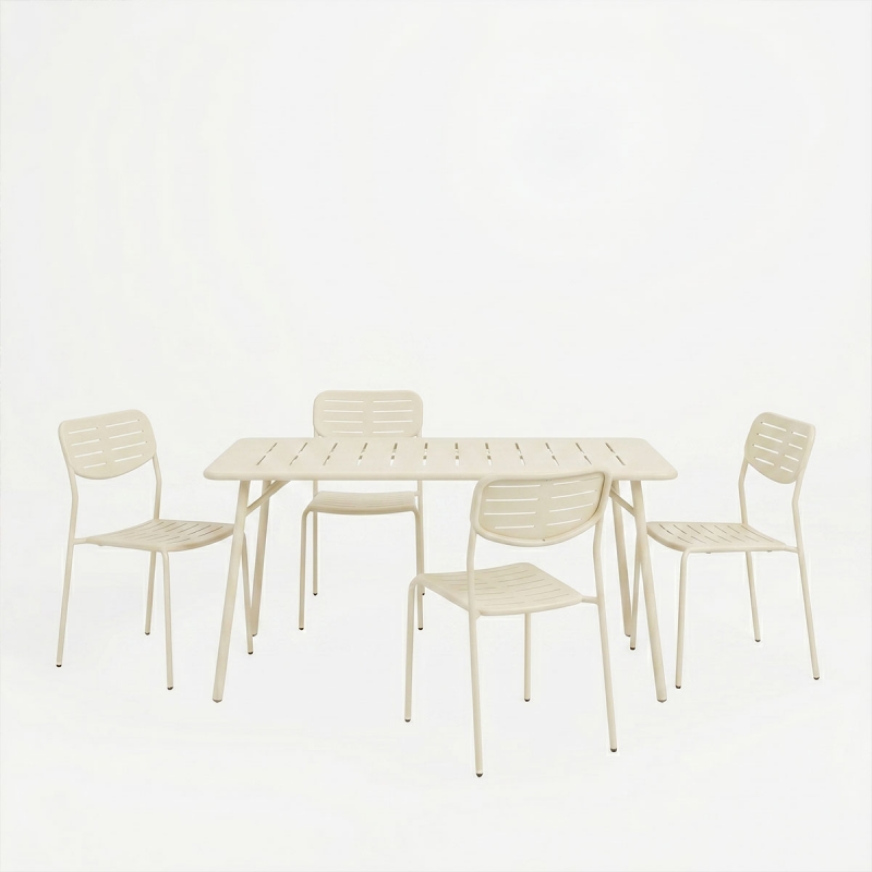 Τραπεζαρία Moraja Deraby Ι pakoworld σετ 5τεμ κρεμ μέταλλο 140x80x72εκ