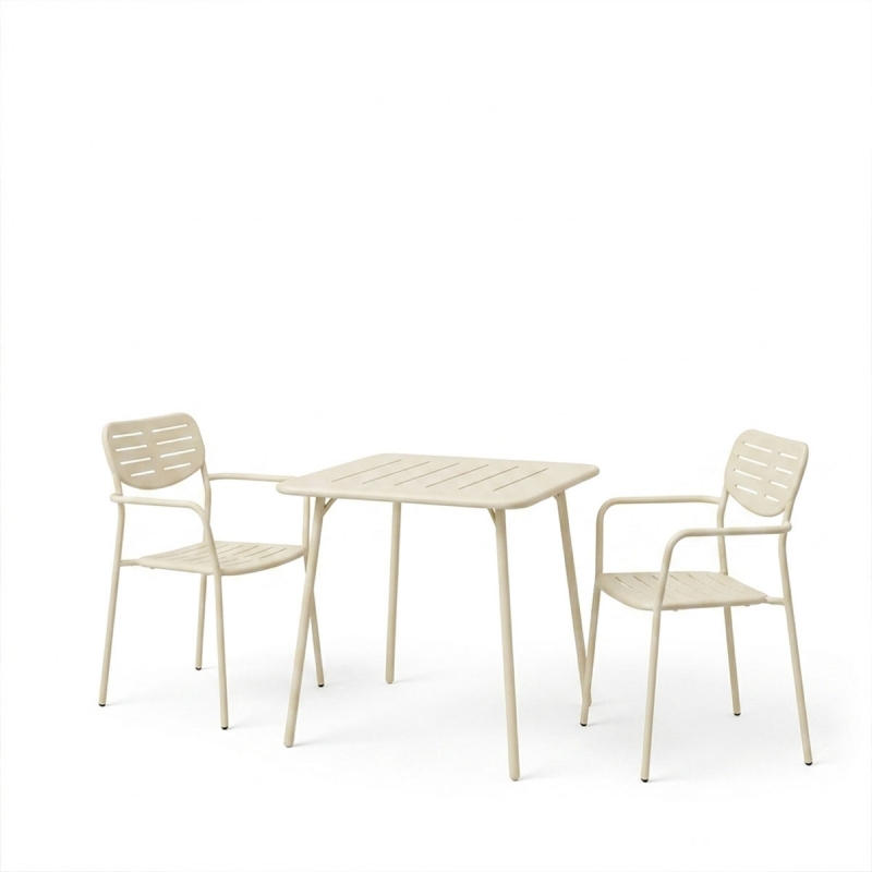 Τραπεζαρία Moraja Deraby pakoworld σετ 3τεμ κρεμ μέταλλο 70x70x73εκ