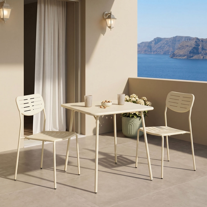 Τραπεζαρία Moraja Deraby I pakoworld σετ 3τεμ κρεμ μέταλλο 70x70x73εκ