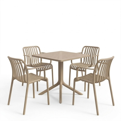 Τραπεζαρία Zoi Groovy pakoworld σετ 5τεμ cappuccino PP 80x80x74εκ
