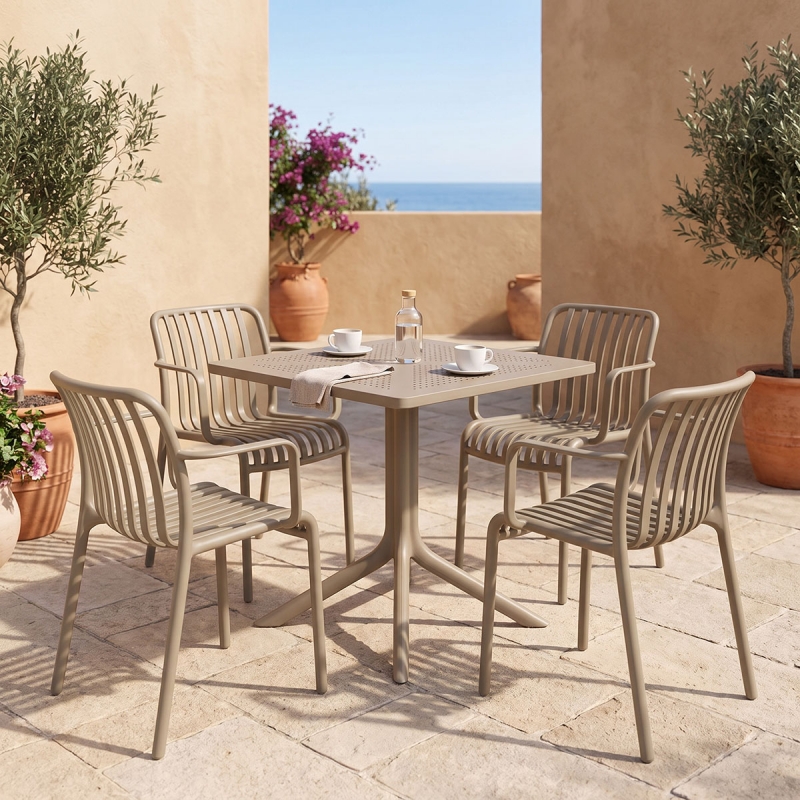 Τραπεζαρία Zoi Groovy pakoworld σετ 5τεμ cappuccino PP 80x80x74εκ Τραπεζαρία Zoi Groovy pakoworld σετ 5τεμ cappuccino PP 80x80x74εκ