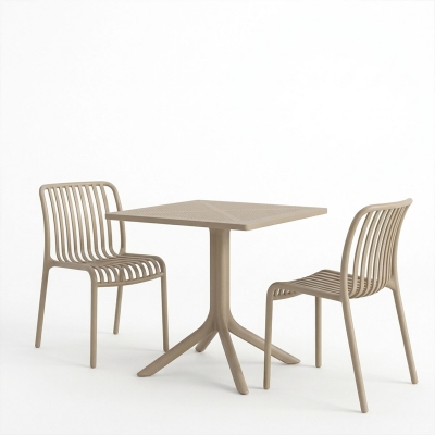 Τραπεζαρία Zoi Groovy pakoworld σετ 3τεμ cappuccino PP 80x80x74εκ