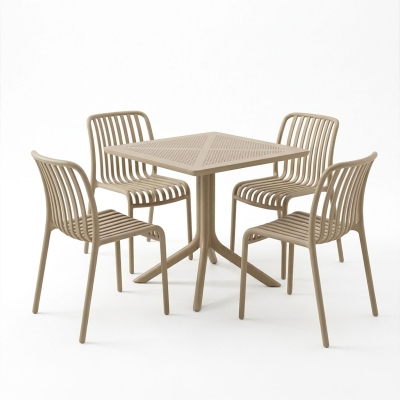 Τραπεζαρία Zoi Groovy pakoworld σετ 5τεμ cappuccino PP 80x80x74εκ