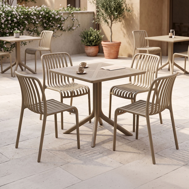 Τραπεζαρία Zoi Groovy pakoworld σετ 5τεμ cappuccino PP 80x80x74εκ Τραπεζαρία Zoi Groovy pakoworld σετ 5τεμ cappuccino PP 80x80x74εκ