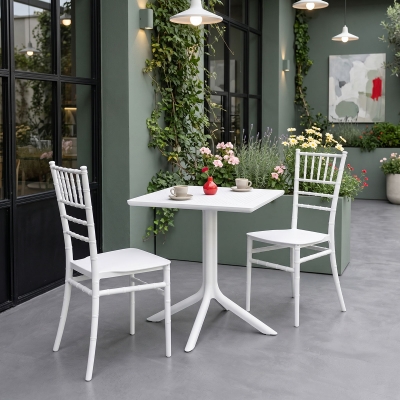 Τραπεζαρία Groovy Tifany I pakoworld σετ 3τεμ λευκό PP 60x60x76εκ