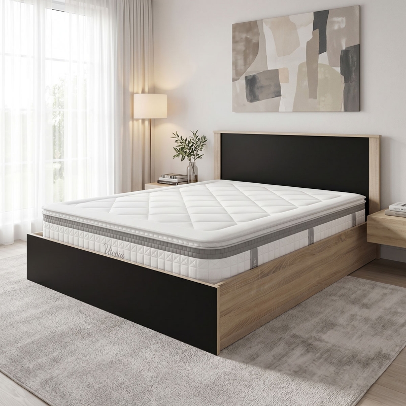 Κρεβάτι με στρώμα Athos Utopia pakoworld sonoma και ανθρακί 160x200εκ