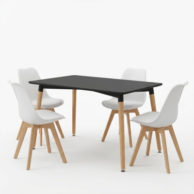 Τραπεζαρία με Καρέκλες Gaston λευκό και Τραπέζι Natali μαύρο 120x80x76εκ Σετ 5τεμ