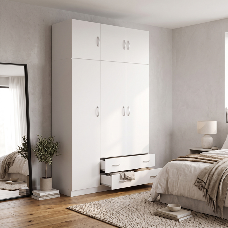 Ντουλάπα τρίφυλλη με πατάρι Alvia pakoworld λευκό 150x51x240εκ Ντουλάπα τρίφυλλη με πατάρι Alvia pakoworld λευκό 150x51x240εκ