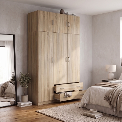 Ντουλάπα τρίφυλλη με πατάρι Alvia pakoworld sonoma 150x51x240εκ Ντουλάπα τρίφυλλη με πατάρι Alvia pakoworld sonoma 150x51x240εκ