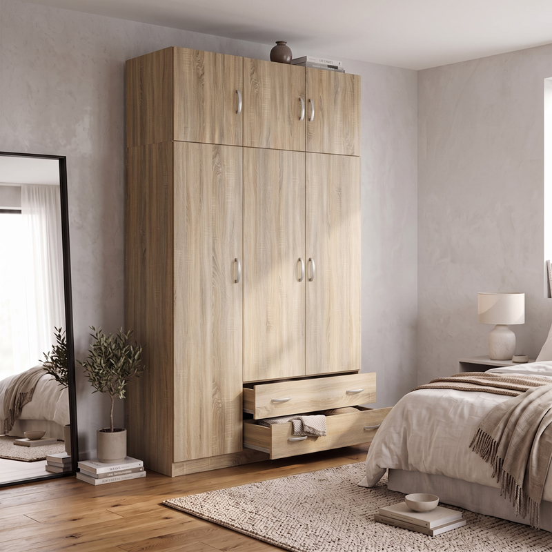 Ντουλάπα τρίφυλλη με πατάρι Alvia pakoworld sonoma 150x51x240εκ Ντουλάπα τρίφυλλη με πατάρι Alvia pakoworld sonoma 150x51x240εκ
