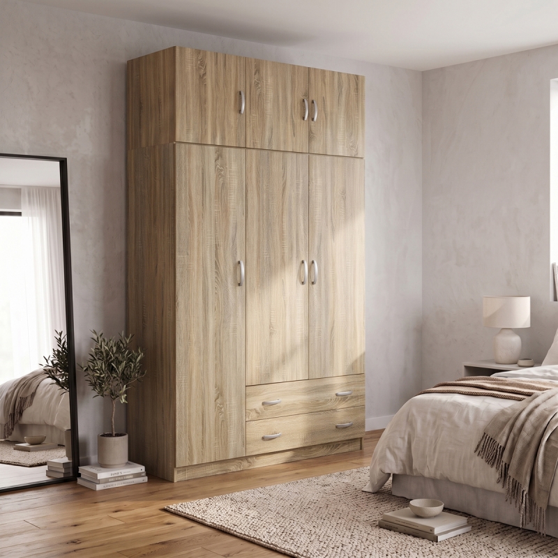 Ντουλάπα τρίφυλλη με πατάρι Alvia pakoworld sonoma 150x51x240εκ Ντουλάπα τρίφυλλη με πατάρι Alvia pakoworld sonoma 150x51x240εκ