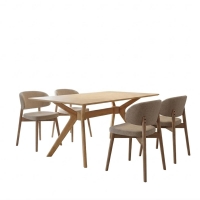 Τραπεζαρία με Καρέκλες Sienna μπεζ και Τραπέζι Raffles rubberwood σε φυσική απόχρωση 150x90x76εκ Σετ 5τεμ Τραπεζαρία με Καρέκλες Sienna μπεζ και Τραπέζι Raffles rubberwood σε φυσική απόχρωση 150x90x76εκ Σετ 5τεμ