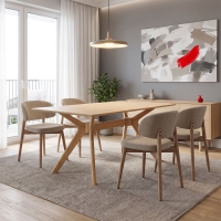 Τραπεζαρία με Καρέκλες Sienna μπεζ και Τραπέζι Raffles rubberwood σε φυσική απόχρωση 150x90x76εκ Σετ 5τεμ Τραπεζαρία με Καρέκλες Sienna μπεζ και Τραπέζι Raffles rubberwood σε φυσική απόχρωση 150x90x76εκ Σετ 5τεμ