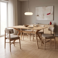 Τραπεζαρία με Καρέκλες Raudi μπεζ και Τραπέζι Raffles rubberwood σε φυσική απόχρωση 150x90x76εκ Σετ 5τεμ